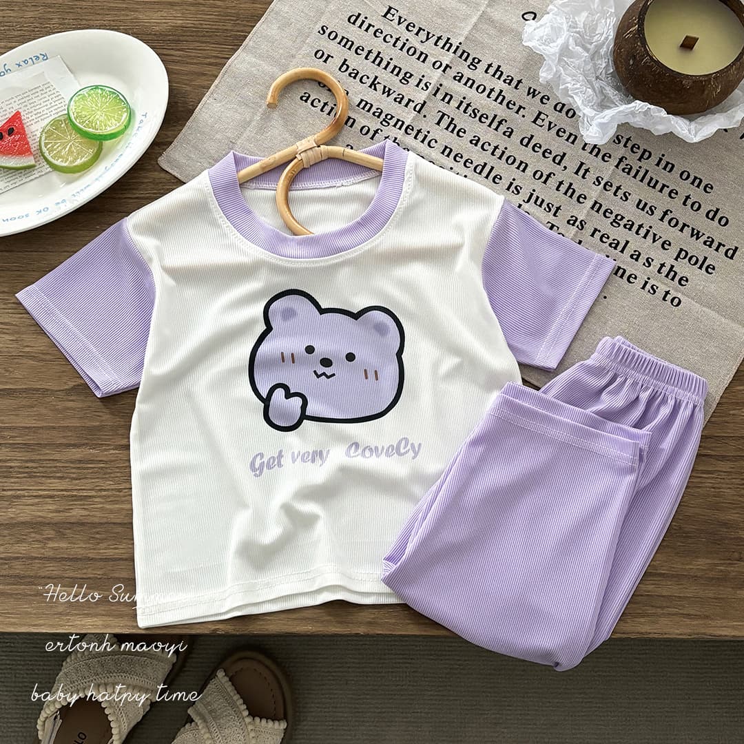 Baby Girl Summer Short Sleeve T-Shirt Boy Infant Thin Set Children Summer Wear Ice Silk Outer Wear Seven Point Pants Fashion