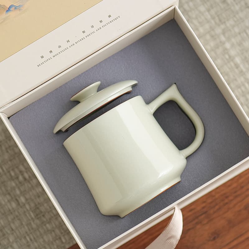 Ru Kiln Tea Cup Office Water Cup Personal Single Cup High-End Ceramic Cup with Lid Mug Gift Customization
