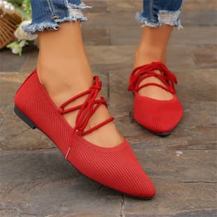 European and American Cross-Border Ballet Flats Spring Low Lace-Up Fairy Pointed Toe Large Size Heel Foreign Trade New Style Wholesale Large Size