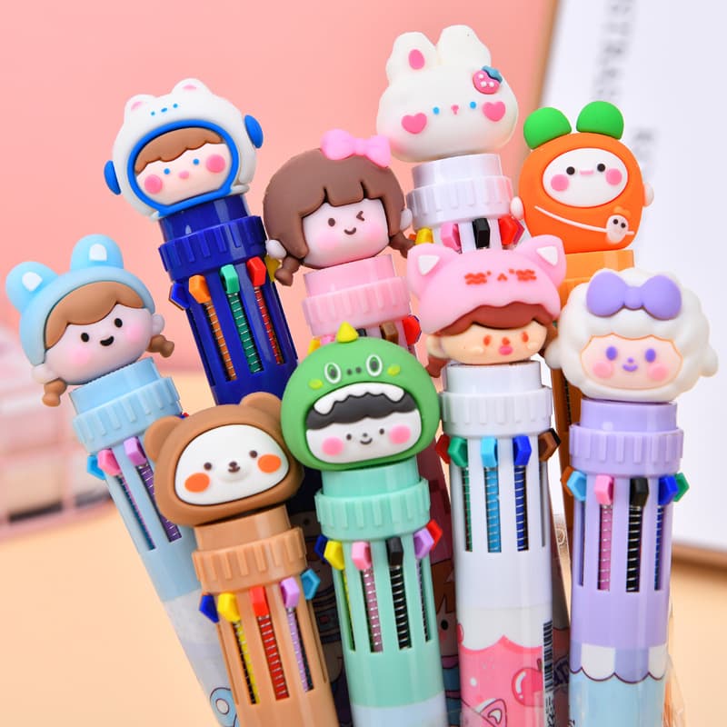 Ten-color ballpoint pen cartoon cute creative multi-color ballpoint pen push-type color multi-function pen multi-color pen in one