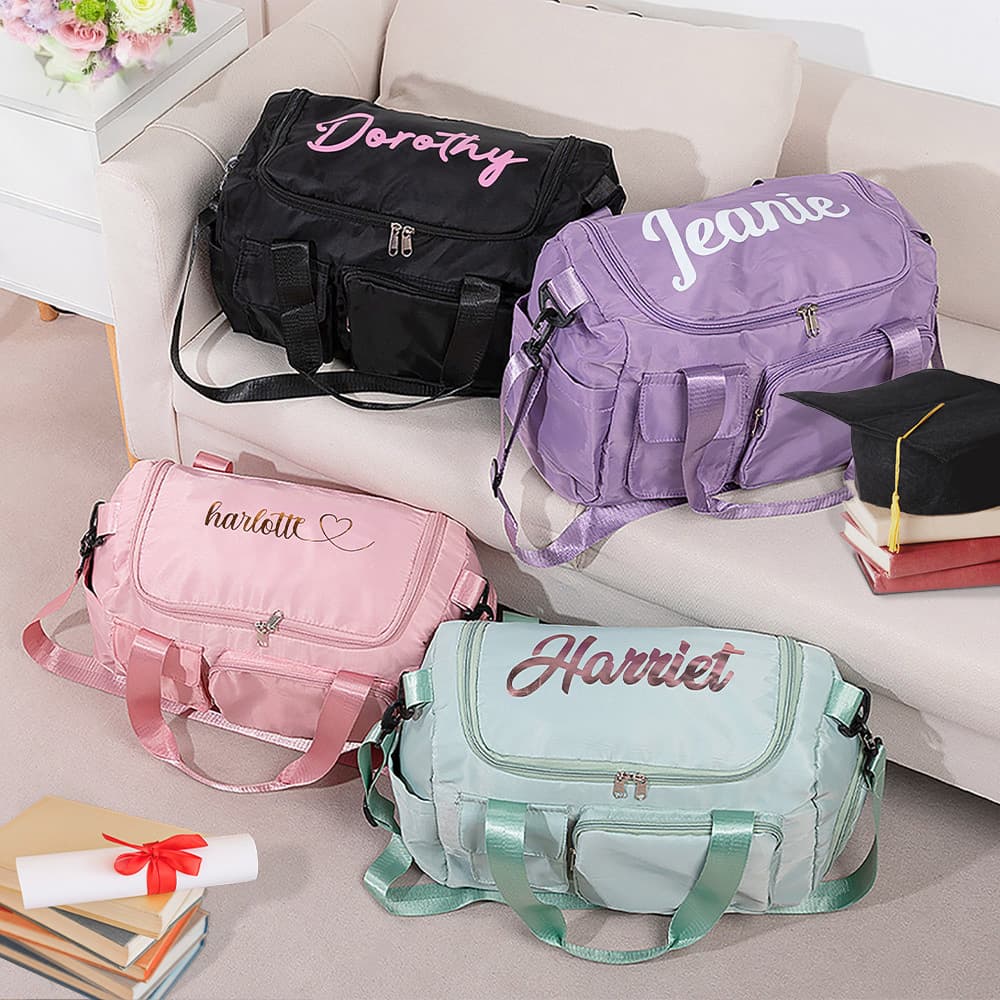 Personalized Multi-Compartment Waterproof Weekend Bag with Shoulder Strap and Name/Birthday Customization, Ideal Back-to-School Gift for Women