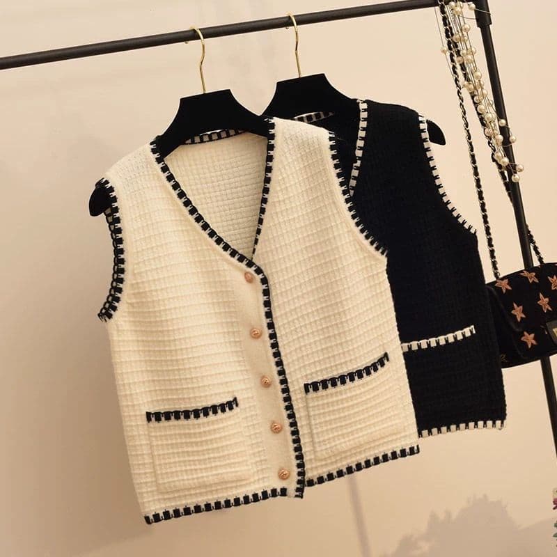 French-style short Chanel-inspired knitted open-front vest for women, autumn new arrival sleeveless shoulder cape outerwear top