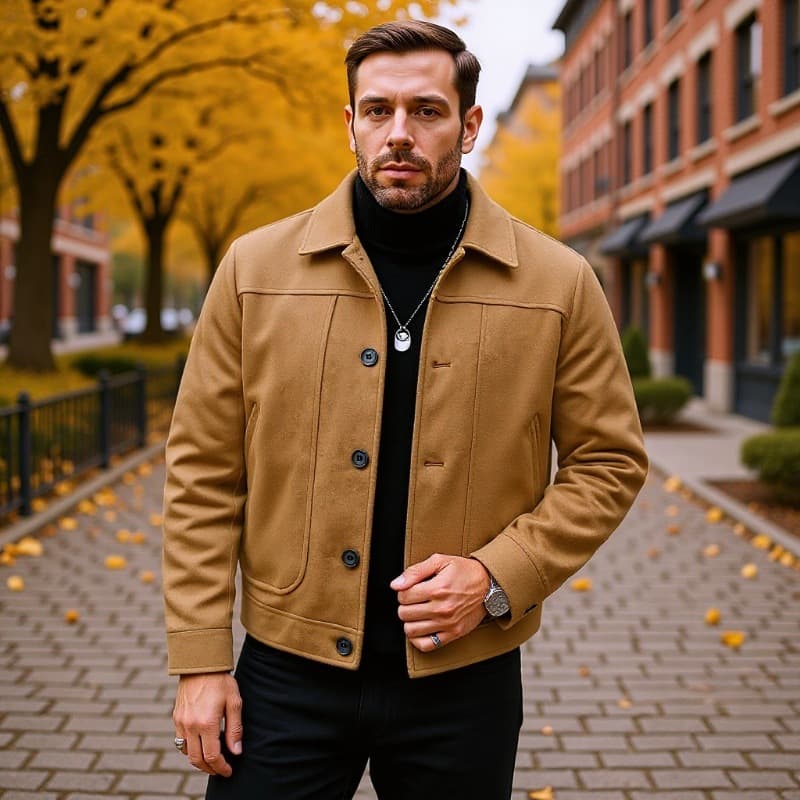 Cross-border Autumn/Winter New Men's Notch Lapel Wool Jacket Casual Versatile Single-Breasted Coat Men's Fashion Trend