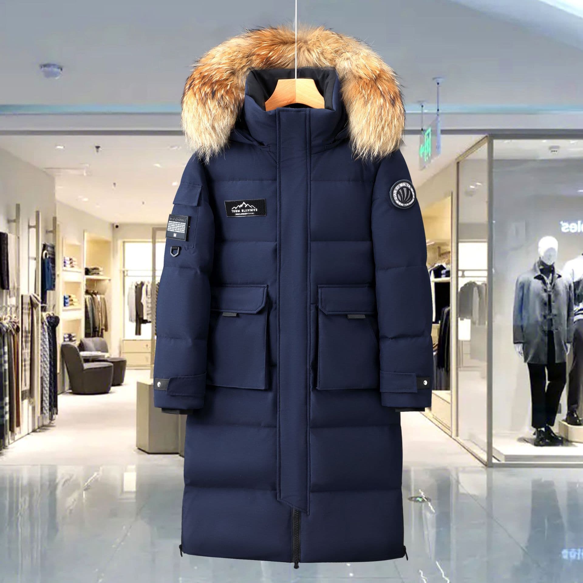 2025 New Down Jacket Long Knee-Length Big Fur Collar Hooded Thickened Warm Coat
