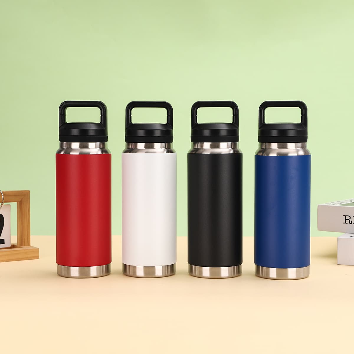 Cross-border handle portable travel kettle 304 stainless steel large capacity sports kettle direct drinking double lid vacuum insulated cup
