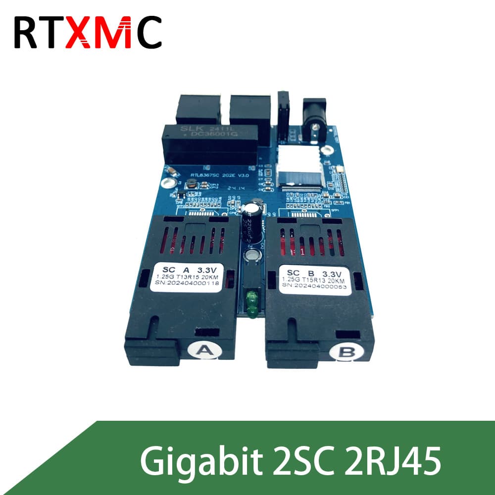 2 Fiber 2 Ethernet Gigabit Single-Mode Single-Fiber Media Converter 1000M Fiber Optic Switch Optoelectronic Converter Board PCBA