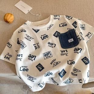Kids Short Sleeve T-Shirt Summer 2025 New Boys Full Print Top Trendy Baby Pocket Tee Girls Thin Style