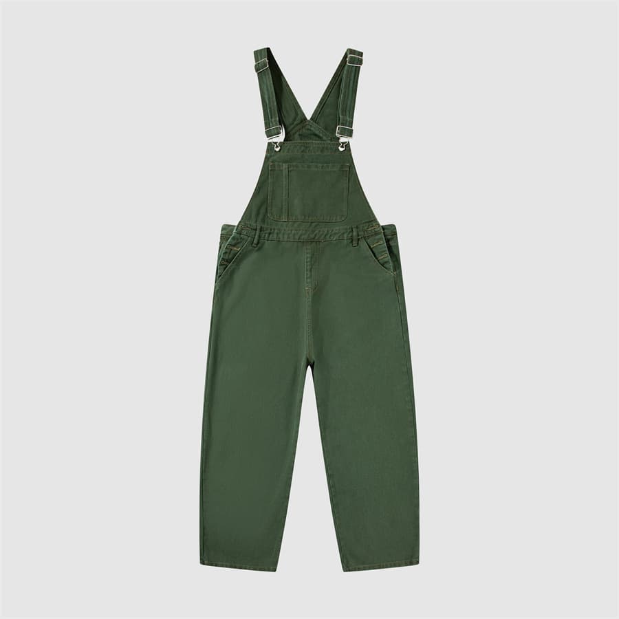 In-Stock Spring and Autumn Style Dark Green Classic Washed Denim Overalls, Loose Fit, Leg-Slimming, Age-Reducing Outfit, Denim Item