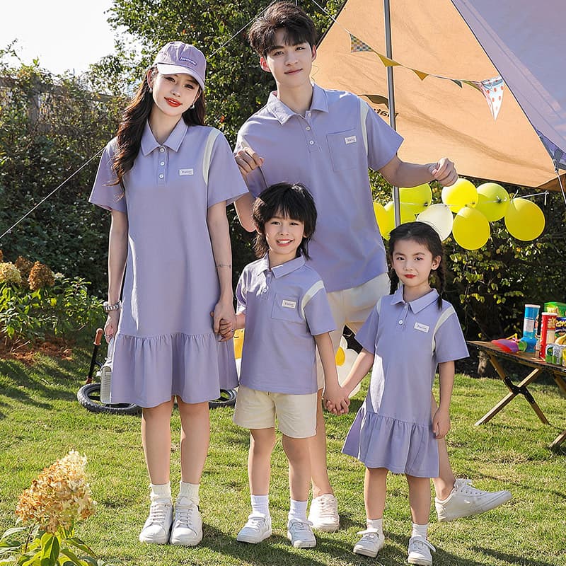 High-end POLO collar parent-child summer clothes for a family of four, stylish short-sleeved Korean mother-daughter dresses, one drop shipping