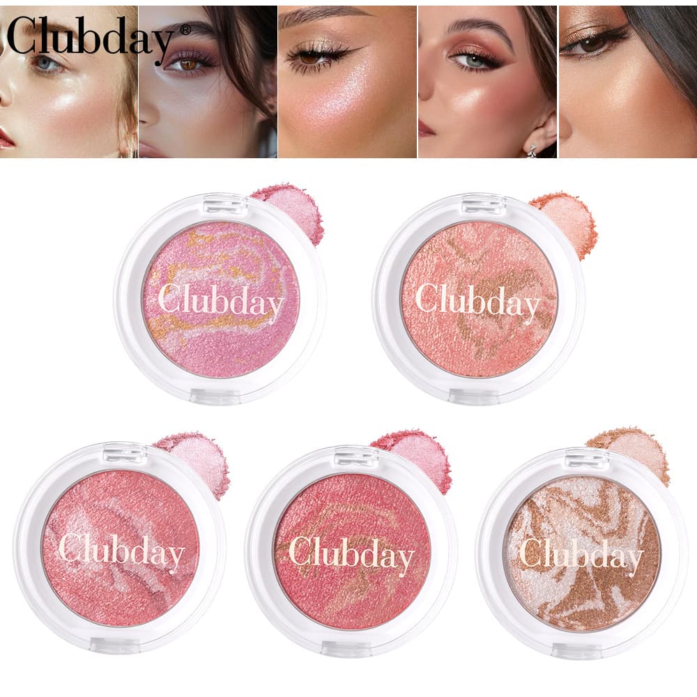 Clubday Cross-border Three-Color Marbled Highlighter Blush Pearlescent Brightening Marble Pattern All-in-One Palette Wholesale
