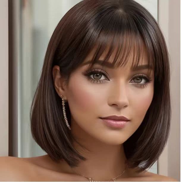 Wig for women with short hair, straight hair and bangs, new fashionable natural bob, chemical fiber full headset, whole short hair