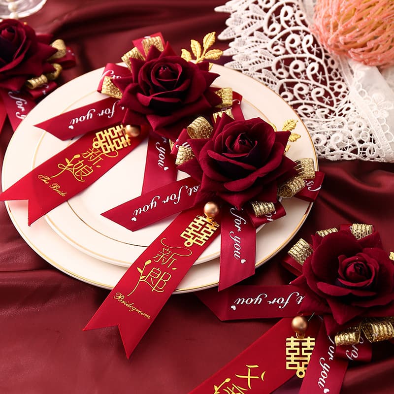Wedding corsage set of high-end wedding groomsmen supplies bride and groom creative full set of pins bridesmaid simulation corsage