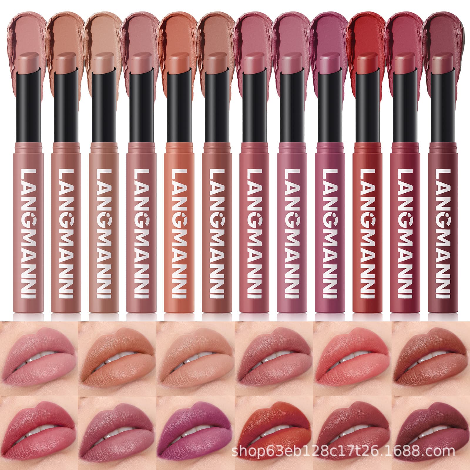 LANGMANNI New 12-Color Slanted Twist Matte Lipstick - Single piece, long-lasting, cross-border fully managed supply.