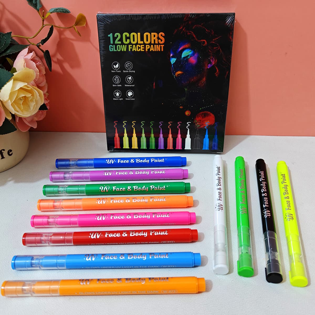 Glow-in-the-Dark Body Paint Pen Set 12 Colors Art Tattoo Pen Skin DIY Marking Drawing Student Children Makeup Pen