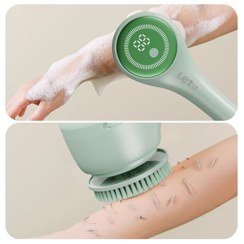 Smart USB Automatic Electric Back Scrubber Long Handle Multi-Brush Head Soft Bristle Back Cleaning Bath Shower Brush