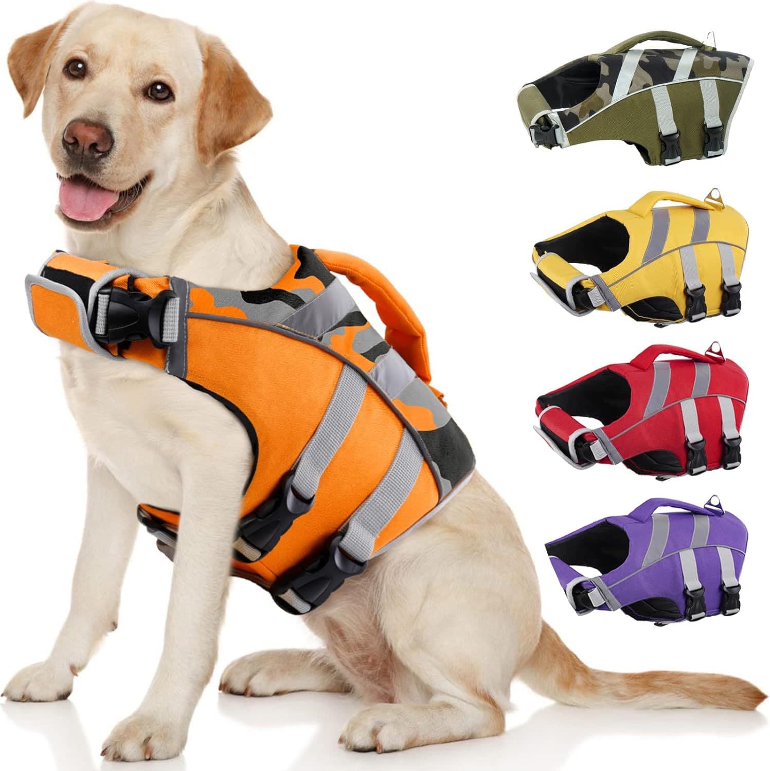 Dog Life Jacket with Reflective Stripes, Adjustable High Visibility Dog Life Vest, Tear-Resistant Dog Life Jacket