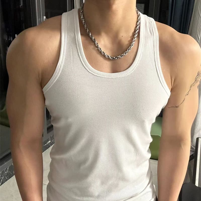 Hot-Selling Ice Silk Ribbed Vest for Men Summer High Elastic Slim Fit Sleeveless Sports Gym Undershirt