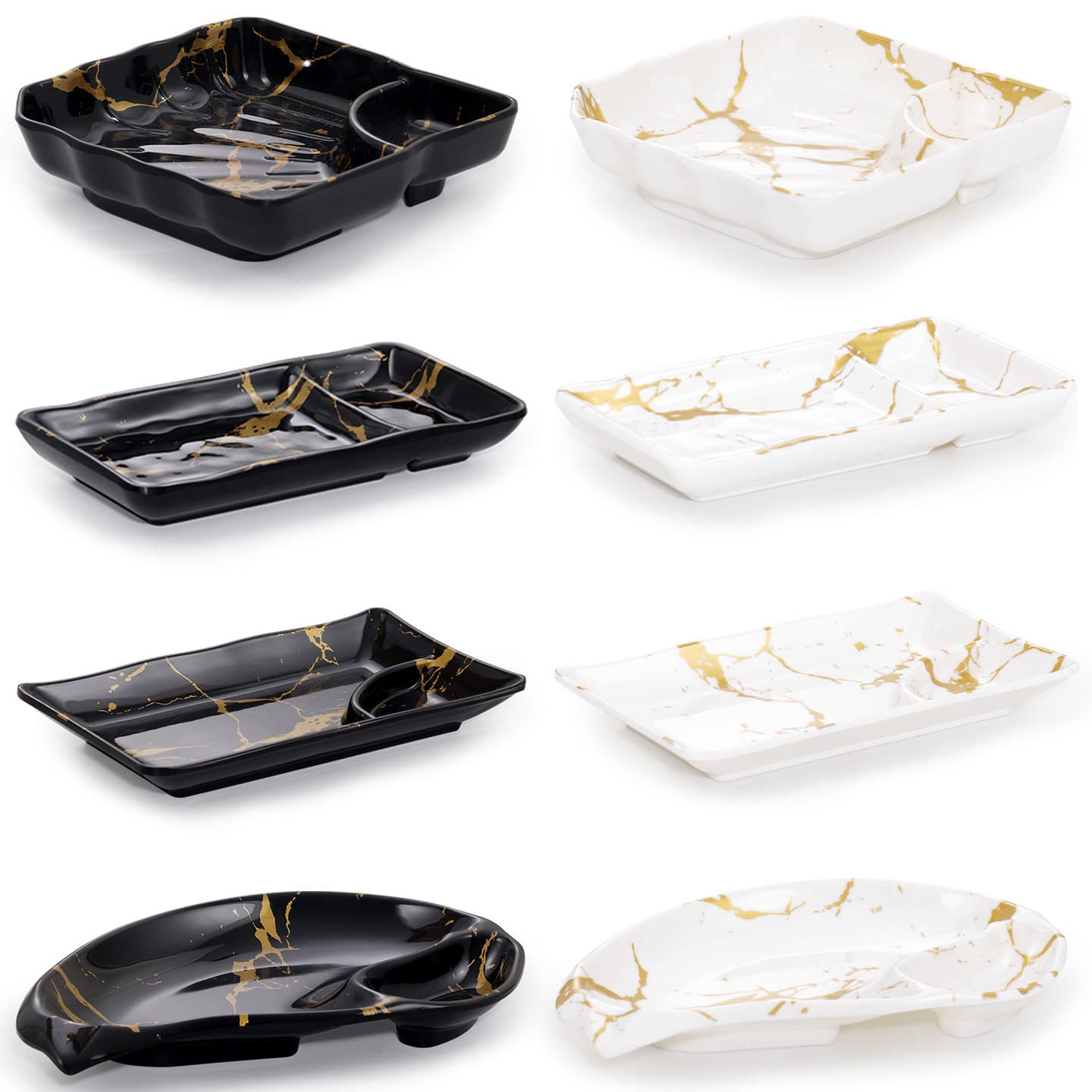 Melamine Plate Imitation Porcelain Tableware Divided Two-Compartment Plate with Dipping Dish Sushi Plate Fried Snack Fries Plate Commercial Use