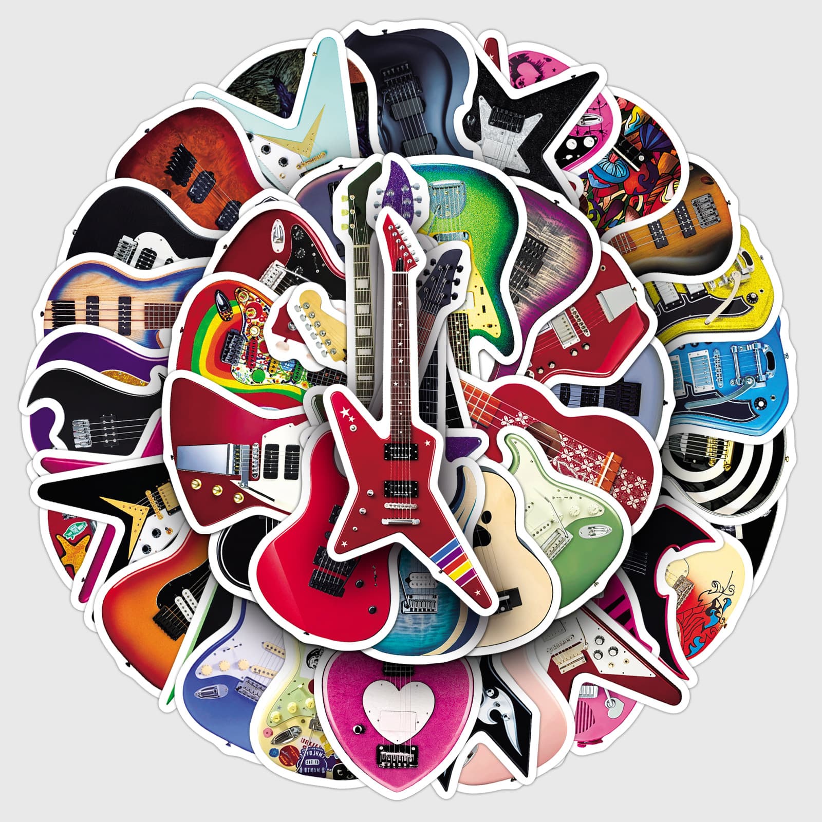 50 Guitar Cartoon Stickers, Waterproof Decals for Musical Instruments, Tumblers, Notebooks, and Journals, Wholesale