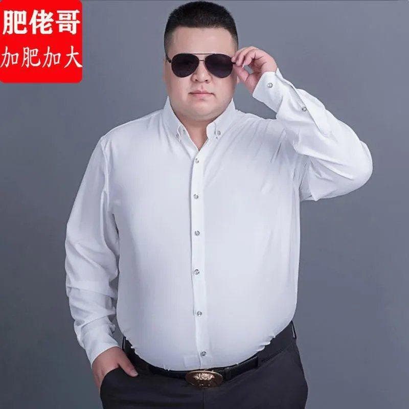 Plus Size Long Sleeve Shirt for Men, Business Casual Loose Fit, Big and Tall Youth Solid Color