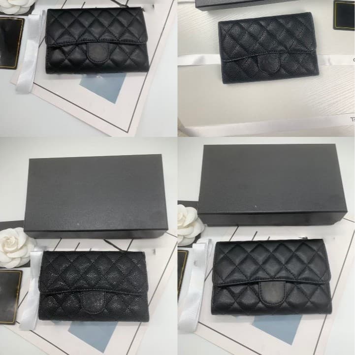 Wholesale Genuine Leather Flap Wallet Classic Quilted Caviar Style Multi-Card Holder Women's Long Purse