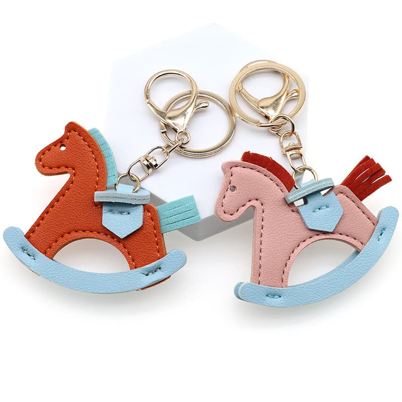 Wholesale PU Leather Horse Keychain Creative Key Ring Rotating Horse Key Pendant Office Supplies Cultural Education Gifts