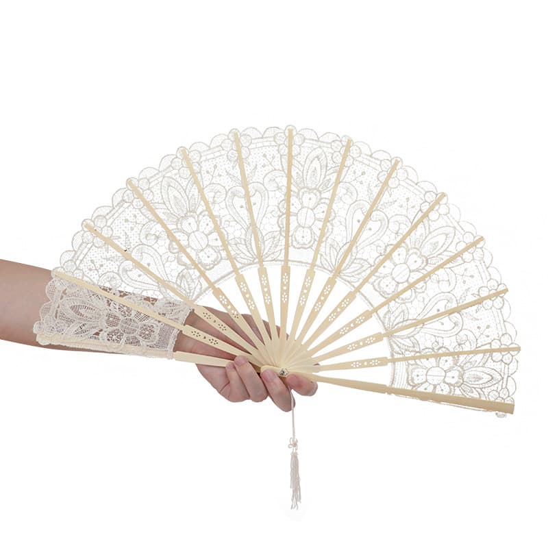 Vintage Lace Fan Cross-Border Hot Selling Solid Wood Folding Fan Western Wedding Bride Bridesmaid Court Fan Embroidered Lace Fan