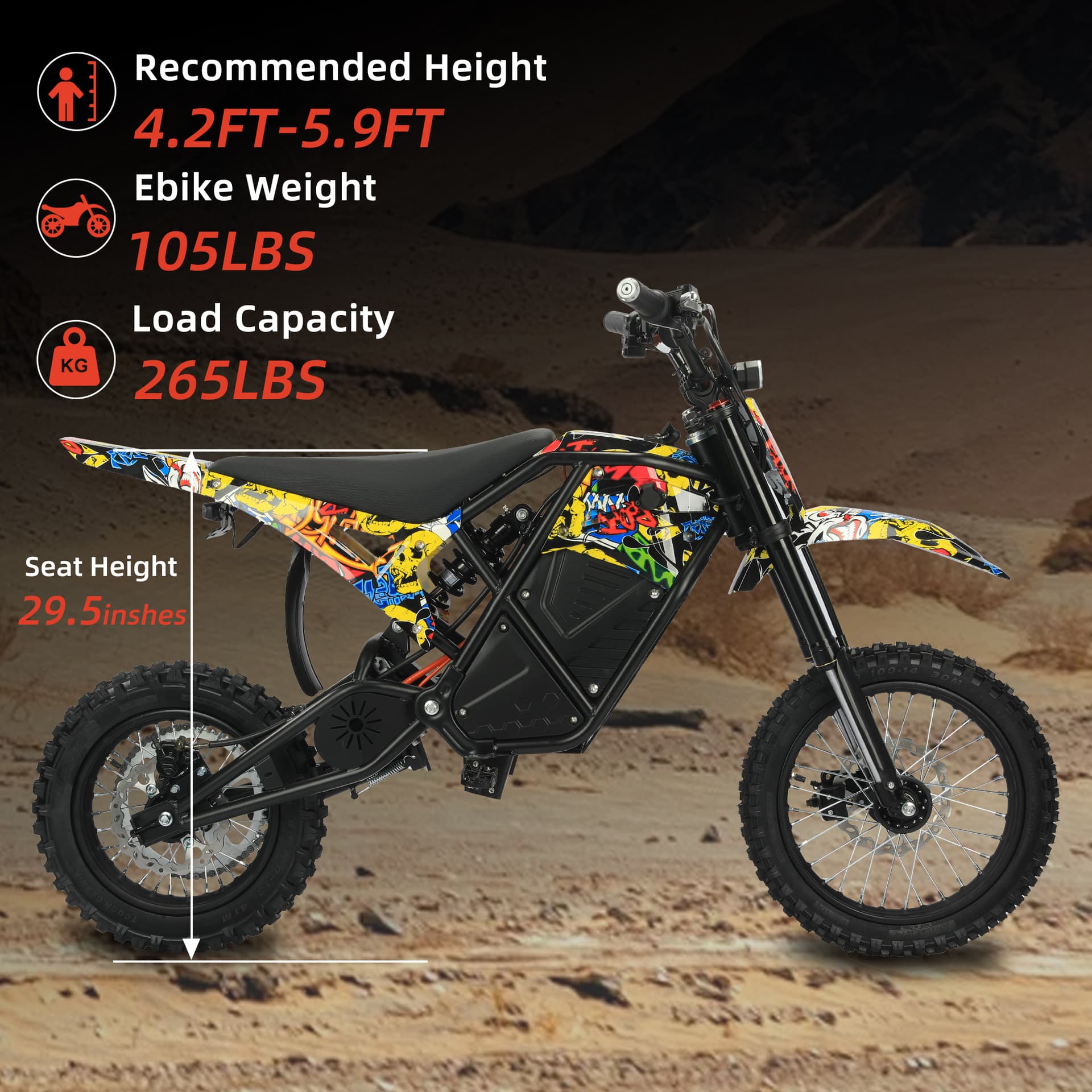 Cross-border Electric Off-road Motorcycle Climbing Bike 14-inch Tire Hydraulic Brake US Overseas Warehouse