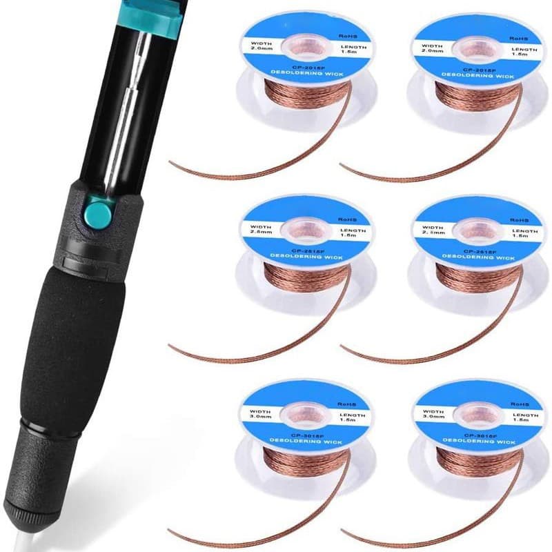 Powerful solder extractor, solder wick and desoldering pump, solder extractor and desoldering wick with 6 soldering wires and desoldering pump