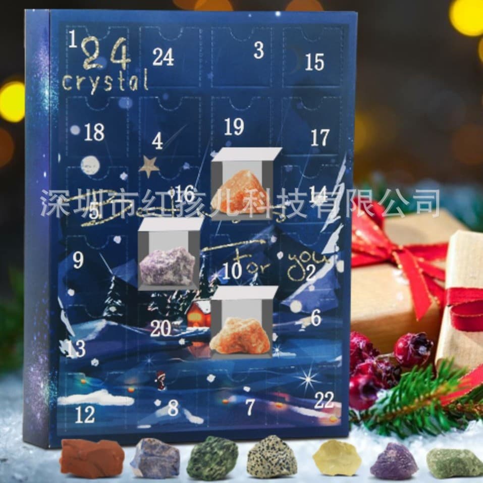 Cross-border Hot Seller 2024 Crystal Advent Calendar, 24 Days of Natural Crystal Mineral Fossil Advent Collection
