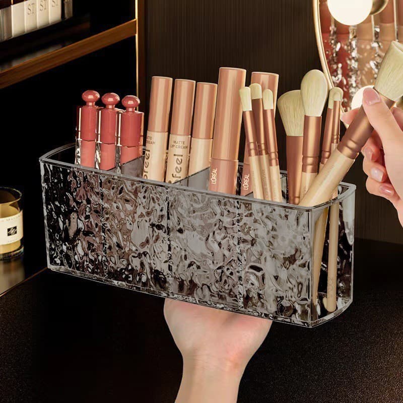 Desktop transparent light luxury storage box Mirror cabinet dressing table makeup pen eyebrow pencil storage rack stationery pen holder storage box