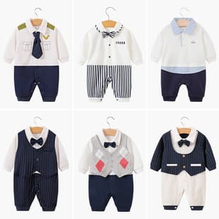 Baby Romper A-Class Cotton Boys Birthday Suit Spring Autumn Newborn Full Moon Outfit Handsome Gentleman Toddler Clothing