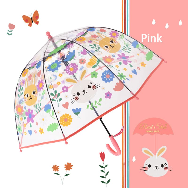 [New Product] Children's transparent umbrella with cute cats, rabbits, colorful cartoon flowers full print, in stock.