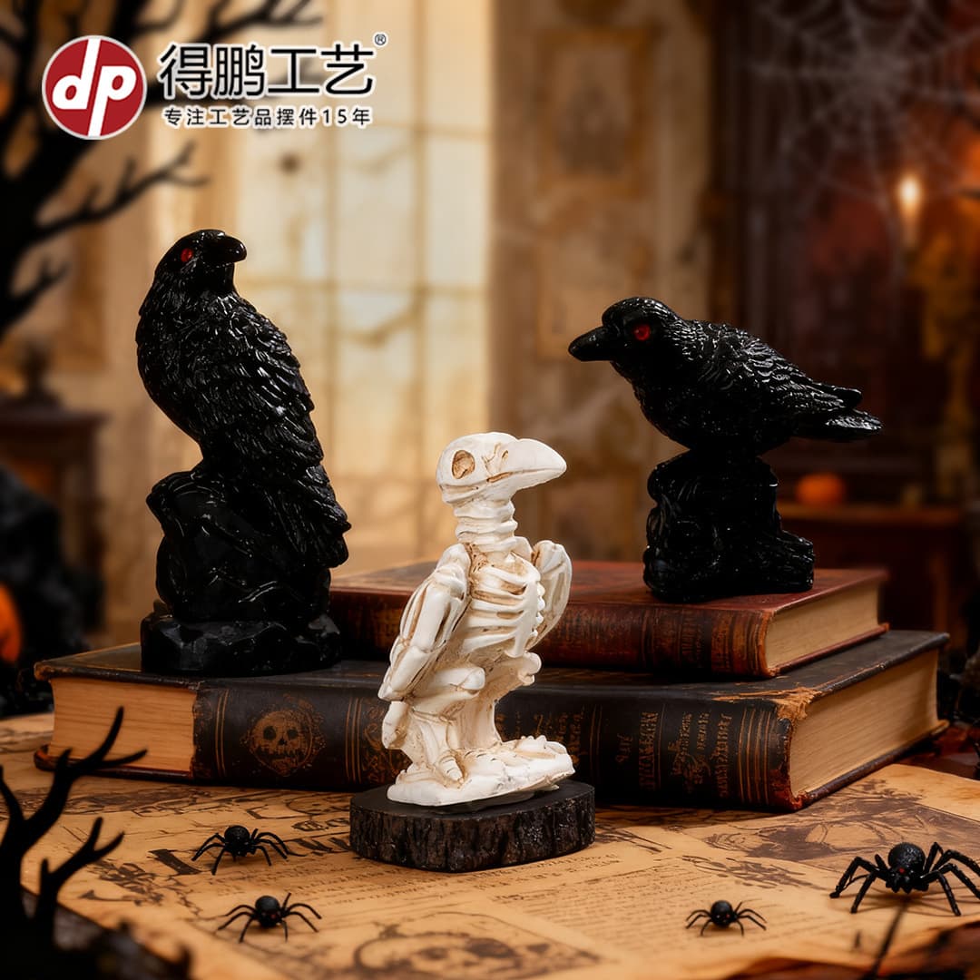 Cross-border New Halloween Mini Skull Crow Decoration Ghost Festival Wizard Prop Home Ornament Resin Craft