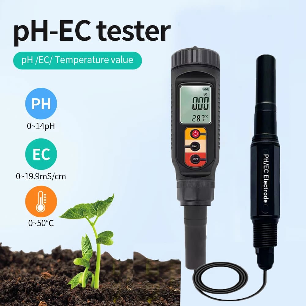 Portable pH Meter with Conductivity and Temperature Three-in-One Tester for Water and Wettable Solid Soil Surface