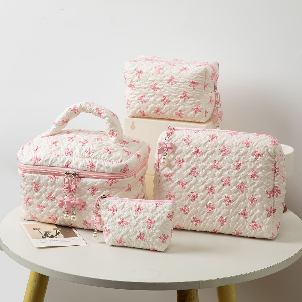 Large Capacity Butterfly Knot Makeup Bag Handheld Women's Cosmetic Lipstick Storage Bag Wash Bag Urban Simple Style Polyester