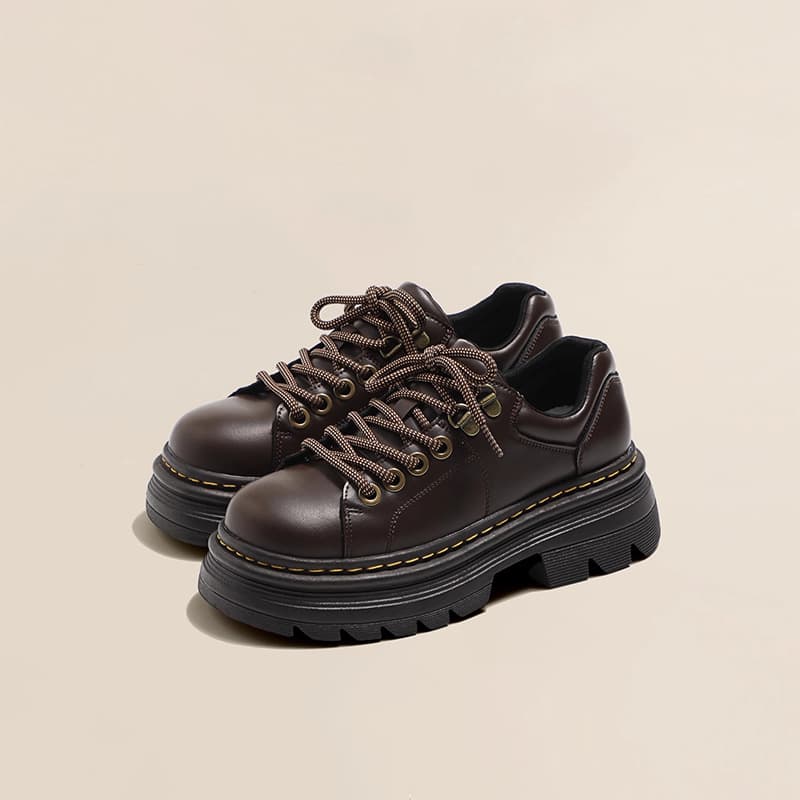 Women's British style leather shoes, 2025 new summer hot single shoes, versatile brown platform loafers.