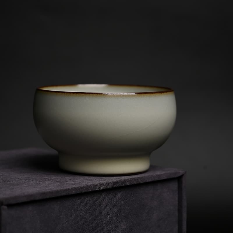 Crackle Ru Kiln Tea Cup Set, Tea Cup Master Single Cup, Ceramic Kung Fu Tea Set Sipping Cup, Ru Porcelain Iron Body Tea Bowl