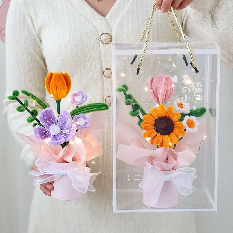 Handmade Creative Twisted Tulip and Sunflower Bouquet Gift for Friends, Besties, Teacher's Day, and Qixi Festival