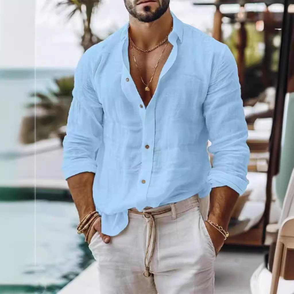 2024 Cross-Border Bestseller Men's Beach Casual Simple Lapel Shirt Cotton Popular Shirt Hot Selling