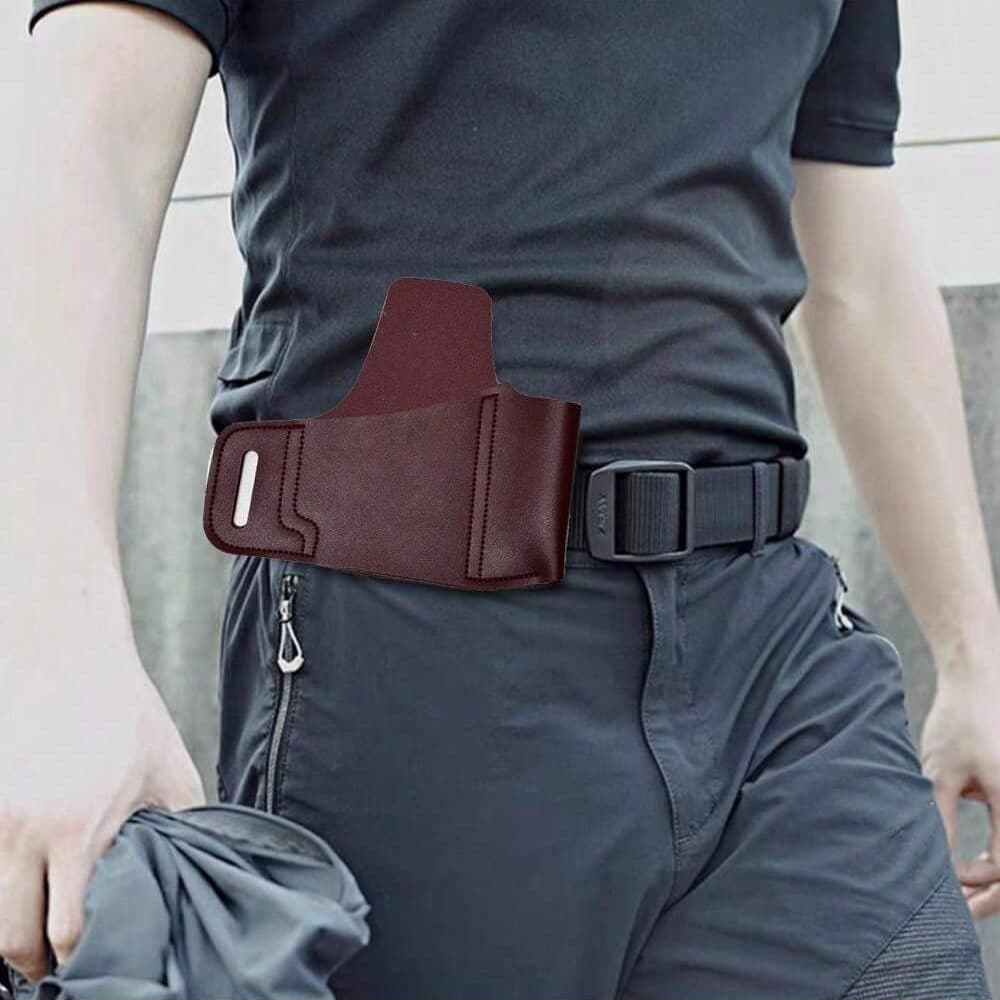 PU leather portable prop model gun holster simple stealth tactical defense tool waist bag cover