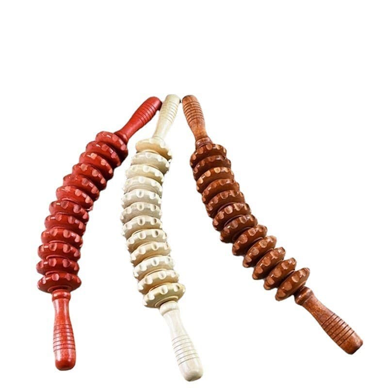 Wooden Massage Stick with 12 Wheels for Meridian Relaxation, Neck, Waist, and Thigh Acupoint Relief, Fatigue Reduction