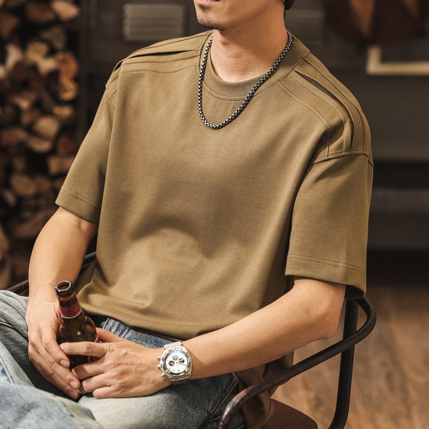 7A Antibacterial Cool-Touch Jelly Cotton Short Sleeve T-Shirt for Men Summer Patchwork Deconstructed Trendy Loose Casual American Style Top