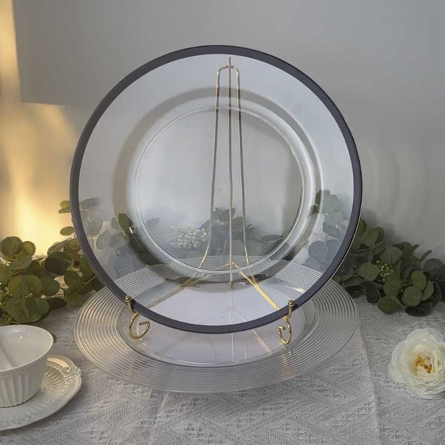 Foreign trade factory wedding party Christmas decorative plate transparent plastic plate gold-stamped beaded plate PS charger plate