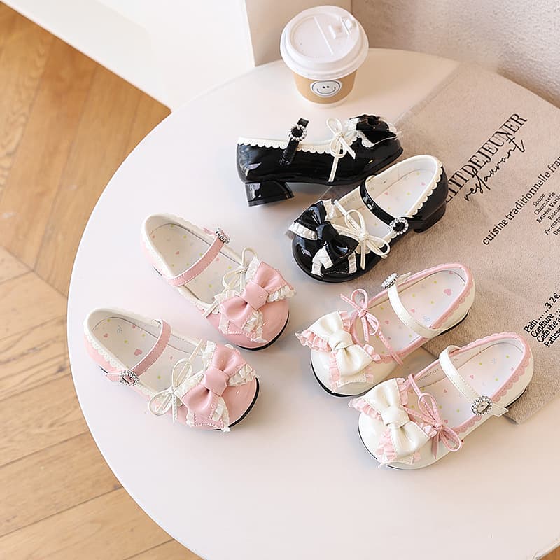 Princess Style Soft Bottom Kids Shoes Little Girls High Heel Dress Shoes Spring Autumn Seasonal Low Cut Anti Slip Wear Resistant