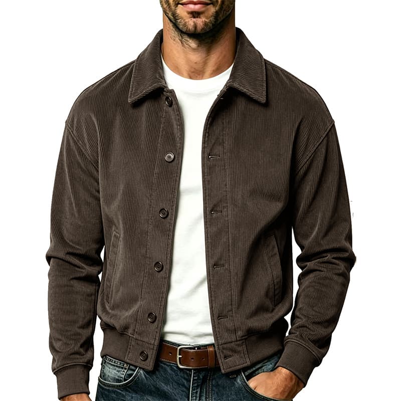 Cross-border American-style New Plus Size Men's Long-sleeve Corduroy Insert Pocket Lapel 280g Jacket Top Source Wholesale