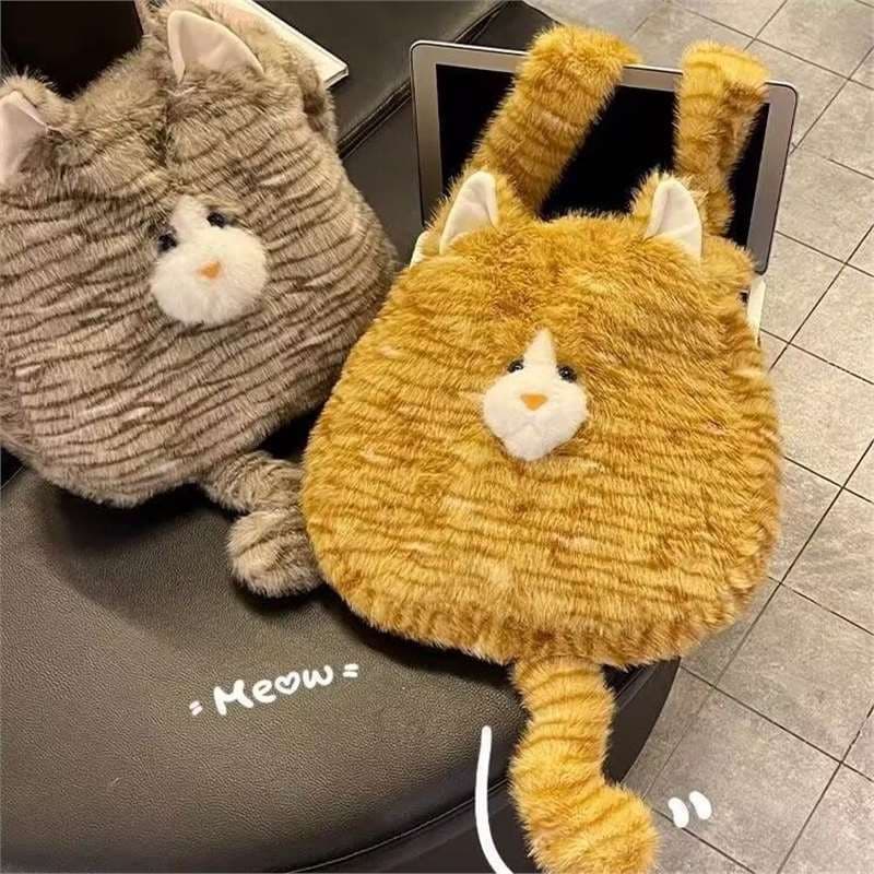Fluffy cute cat decorative furry new bag for women, playful and practical large capacity tote for commuting