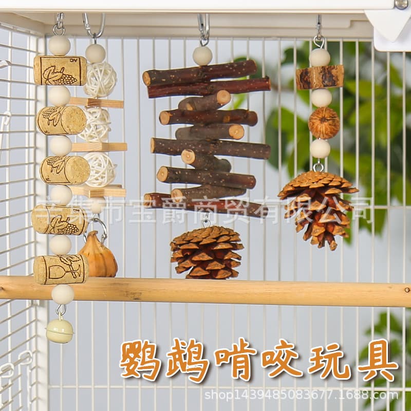 Parrot Chewing Play Toy for Training, Teeth Grinding, Boredom Relief, Climbing, Specifically for Lovebirds, Budgies, and Cockatiels - Complete Set