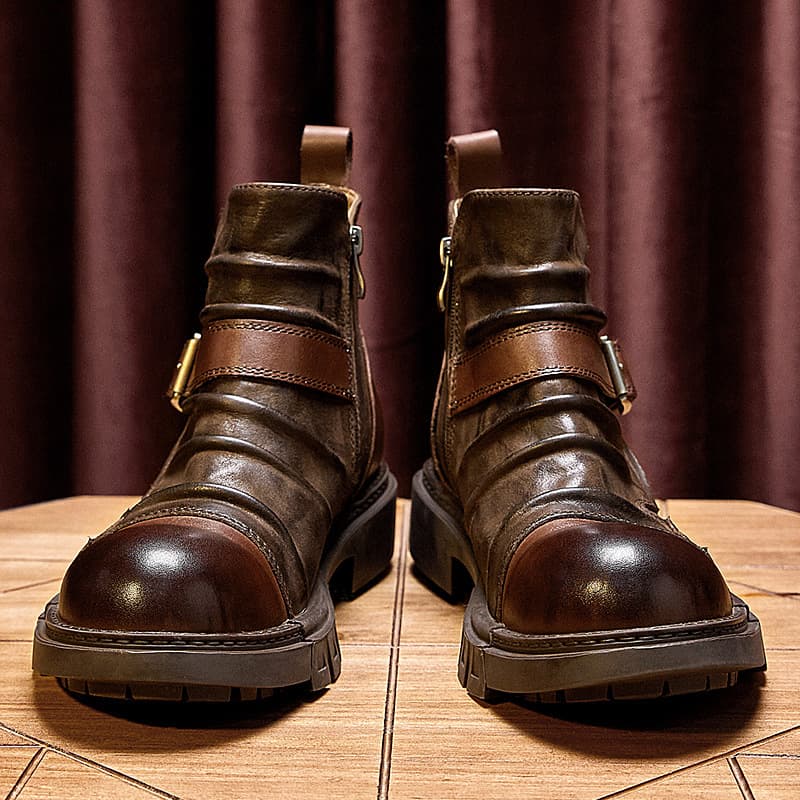 2024 New Handmade Punk Motorcycle Boots Men's Genuine Leather Chelsea Boots British Style Martin Boots Cowhide Work Boots