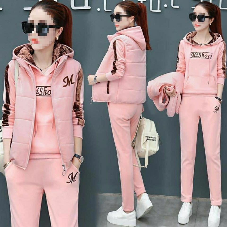 Three-Piece Set New Women's Hoodie with Fleece Lining for Fall and Winter, Casual Warm Sportswear Fashion Set
